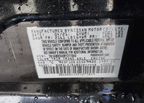 2021 Nissan Sentra Sv Xtronic Cvt from USA, damaged, VIN 3N1AB8CV4MY277849